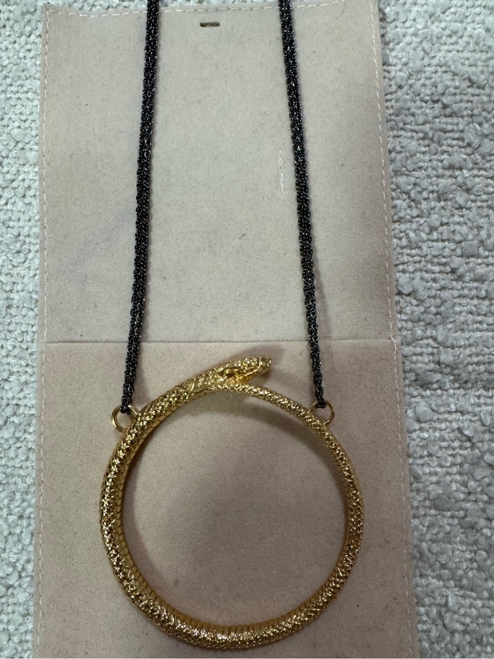 Gold Snake Pendant Necklace Black Chain Minimal Luxury Statement Jewelry - Picture 3 of 5